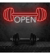 Red Gym Fitness Open Neon Sign, Gym open Led Sign, Weightlifting Led Light, Barbell Neon Light, g...