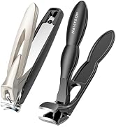Nail Clippers Set of 2, Large Heavy Duty Fingernail Clippers with Catcher Long Handle, Angled Hea...