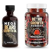 Derm Dude Beard Growth Bundle for Men | Mega Beard Oil + Biotin Gummies | Thicker, Fuller, Softer...