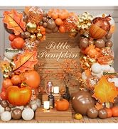Fall Balloon Arch Kit–192Pcs Fall Color Balloons in Orange, Brown, White & Gold with Foil Pumpkin...