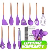 12 Pcs Purple Kitchen Utensils Set with Holder – Versatile Silicone Tools for Cooking and Baking,...