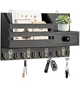 HOMEBROS Key Holder Wall Mount, Wooden Adhesive Mail and Key Organizer with Drawer, Small Shelf, ...