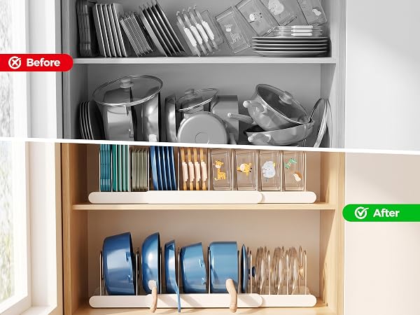 pot organizers inside cabinet