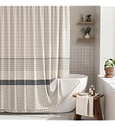 AmazerBath Boho Shower Curtain Set, Grey Shower Curtain with Tassels, Rustic Faux Linen Gray Stri...