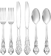 Joyido 300Pieces Silver Plastic Silverware - Heavy Duty Silver Disposable Utensils - Vintage Plas...