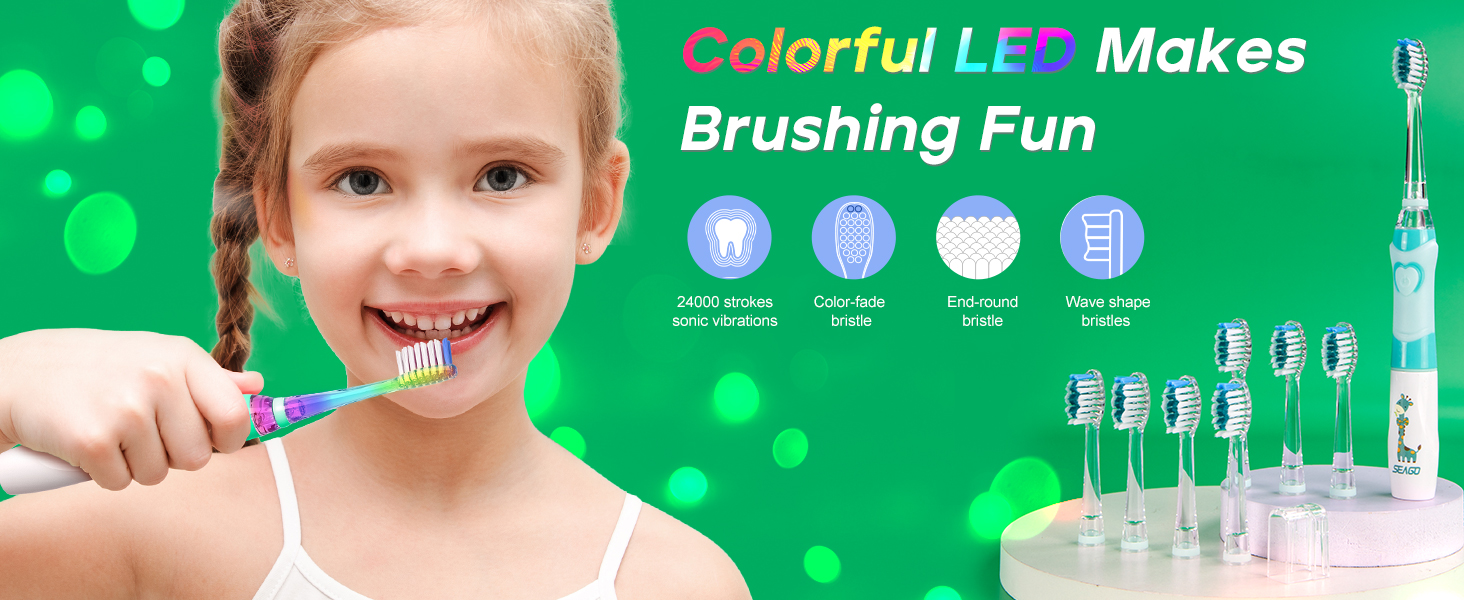 Seago kids electric toothbrush with 8 replacement brush heads