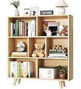 Shintenchi Wooden 7 Cube Bookshelf, 3 Tier Bookcase with Legs, Modern Open Storage Organizer Shel...