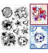 GLOBLELAND Stains Background Clear Stamps 8.3x5.8 inch Circle Heart Star Graffiti Background Sili...