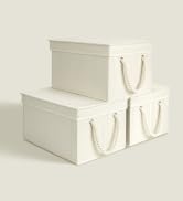 StorageWorks Storage Bins with Lids, Decorative Storage Boxes with Soft Rope Handles, Foldable St...