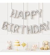 Haolongfa Silver Happy Birthday Balloon Banner, 16 In Foil Letter | 16 In Silver Mylar HBD Party ...