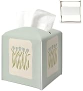 Sage Green Tissue Box Cover Square, Tulip Tissue Holeder 5.4x5.4x5.3 | Blue Floral Tissue Box Hol...