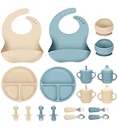JELLDJK Silicone Baby Feeding Set, 18PCS Baby Led Weaning Supplies, Eating Essentials Utensils wi...