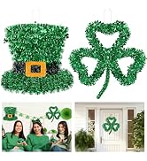 Iceyyyy 2 Pcs St. Patrick's Day Tinsel Wreath, 11 Inch Tinsel Shamrock and Hat Hanging Decoration...