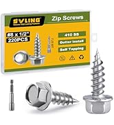 SVLING #8 x 1/2" Self Tapping Gutter Screws, 220PCS 410 Stainless Steel Sheet Metal Screws, Hex W...
