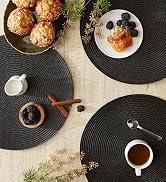 black woven round placemat