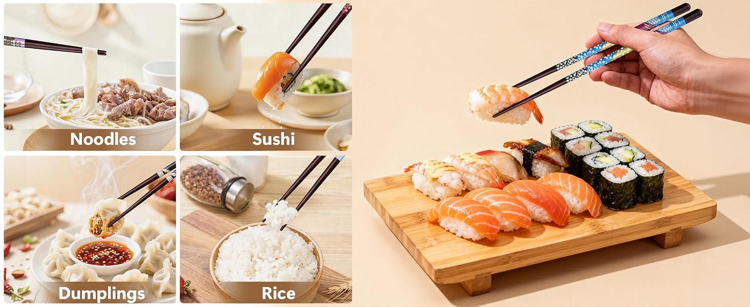 Reusable Wooden Chopsticks AND Ceramic Rests Set