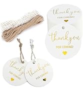 joycraft 100Pcs Thank You for Coming Tags, White High-end Kraft Paper Tags with String, Round Gol...