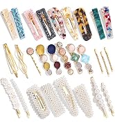 28 PCS Hingwah Pearls and Acrylic Resin Hair Clips, Handmade Hair Barrettes, Marble Alligator bob...