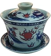 Gaiwan 5.5oz Chinese Teacup Qinghua Porcelain Cup Dragon Phoenix Gongfu Tea Set (Dragon and phoenix)