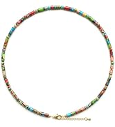 Angelstones Handmade Natural Sea Sediment Jasper Tube Bead Choker Necklace for Women, 18K Gold Pl...