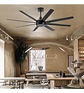 65 Inch Large Ceiling Fan Without Light, Black Ceiling Fan Without Light for Living Room, Patio, ...
