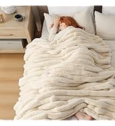 Bedsure Faux Fur Blanket, Beige Soft and Fluffy Blanket, Fuzzy Cozy Plush Throw Blanket for Couch...
