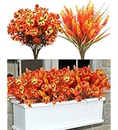 CCTIVED Artificial Fake Fall Flowers for Outdoor Decoration, 12 Bundles Fake Silk Flowers UV Resi...