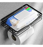 AIDILI Matte Black Toilet Paper Holder with Large Shelf, Self Adhesive Wall Mounted Toilet Paper ...