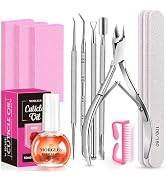 MORGLES Cuticle Remover Kit with 100/180 Nail Files & Nail Buffer Blocks | 1 Pcs Rose Cuticle Oil...