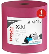 WypAll PowerClean X80 Cloths Heavy Duty Wipes (41055), Jumbo, Extended Use Towels, Red (1 Roll of...