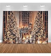 Mocsicka Christmas Photography Backdrops Indoor Night Scene Christmas Tree Backdrop Fireplace Bac...