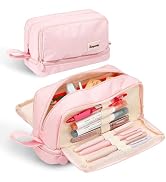 Zzrywuty Pink Large Capacity Pencil Case 4 Compartments,Pencil Pouch with Zipper Portable Handle ...