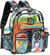 BrainyBees Clear Backpack for Boys - 15 Inch Heavy Duty Kids Backpacks for School, Clear Transpar...
