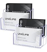 Uniclife 2 Pack Acrylic Business Card Holder for Desk 2 Slots Clear Business Card Display Stand f...