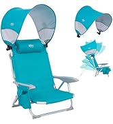 #WEJOY Beach Chair with Canopy Shade, Reclining Adjustable 4 Position, Lay Flat Lightweight Foldi...