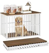YATINEY Foldable Dog Crate Furniture, Dog Kennel for Medium Dogs DC12WH | No Assembly, Collapsibl...