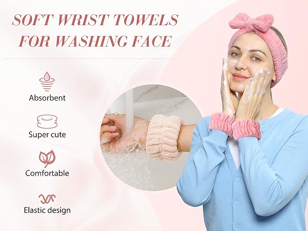 Women's Wrist Towels for Washing Face, Microfiber Spa Wash Towel Band, Absorbent Wristbands