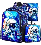 KLFVB 3PCS Dinosaur Backpack for Boys, 16" Kids Bookbag and Lunch Box, Preschool Backpacks for El...