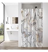 MitoVilla Small Stall Shower Curtain 36 x 72, Grey Gold Marble Half Size Shower Curtain Liner, Mo...