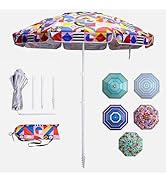 LOTTAFUN 6ft Beach Umbrella - Heavy Duty Wind Resistant UV 50+ Portable Sun Shade with Sand Ancho...