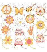 35Pcs Groovy Hippie Theme Party Hanging Swirl Decorations Set,60s Retro Flower Peace Theme Hangin...