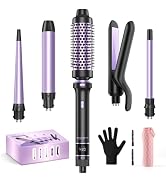 5 in 1 Curling Iron, Curling Wand Set with Thermal Brush, Flat Iron Hair Straightener, 3 Ceramic ...