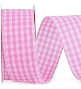 LaRibbons Pink Gingham Ribbon Wired 1 1/2 Inch x 10 Yards Check Plaid Ribbon for Gift Wrapping Wr...