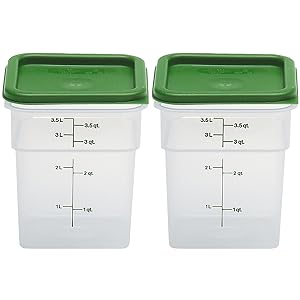 Two opaque containers that have measurements in both imperial and metric