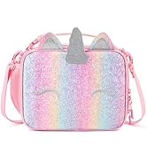 mibasies Kids Insulated Lunch Box for Girls Rainbow Unicorn Lunch Bag for School (Pink Blue Rainbow)