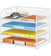 Lavatino Paper Organizer for Desk, 4-Tier Desk Organizer Tray, Mesh Desktop File Organizers with ...