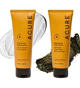 Acure Brightening Facial Scrub & Cleansing Gel Combo Pack - Exfoliating Face Wash & Gentle Daily