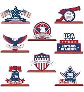 8 Pcs 250 Anniversary Patriotic Table Decor Wooden USA 250th Anniversary 4th of July Table Signs ...
