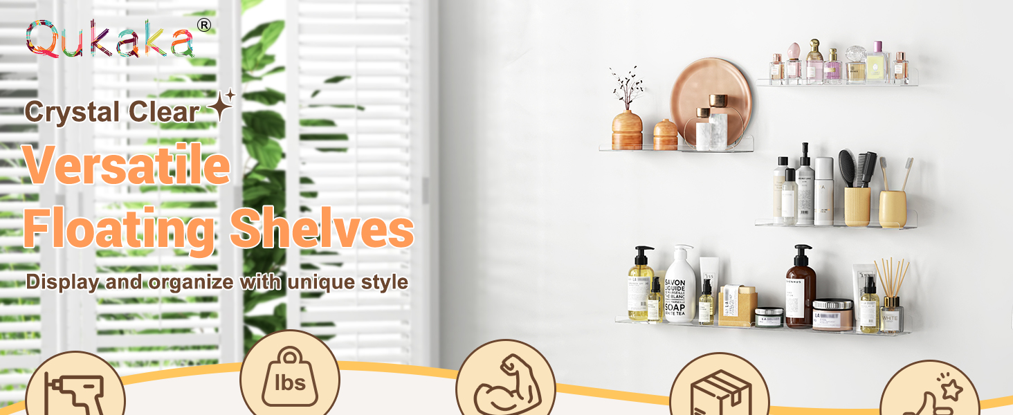 Qukaka Crystal Clear Versatile Floating Shelves Display and organize with unique style