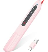 2-in-1 USB-A & USB-C Presentation Remote – Pink Wireless PowerPoint Clicker with Red Light, Volum...